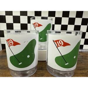 Morgan Glass 19th Hole Golf 10oz Lowball Retro Barware Plastic Set of 3 Vintage